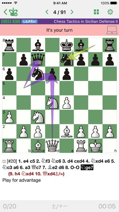Emulate iPhone app Chess Tactics. Sicilian Def. 2 using MyAndroid