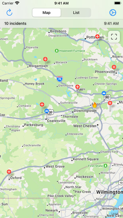 Emulate iPhone app Chester County Incidents using MyAndroid