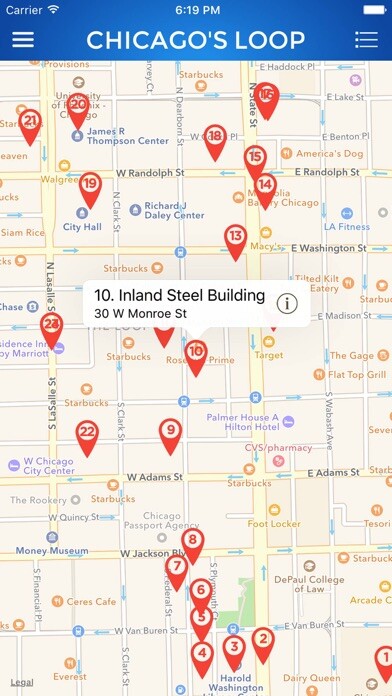 Emulate iPhone app Chicago Loop Walking Tour using MyAndroid