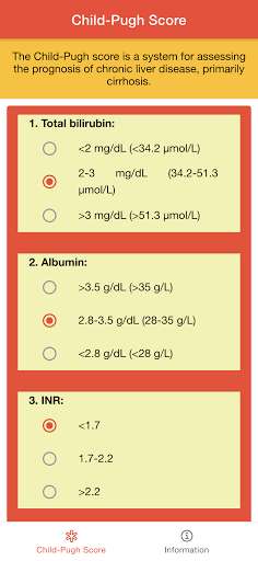 Run android online APK Child Pugh Score Calculator - Liver Disease from MyAndroid or emulate Child Pugh Score Calculator - Liver Disease using MyAndroid Run android online APK Child Pugh Score Calculator - Liver Disease from MyAndroid or emulate Child Pugh Score Calculator - Liver Disease using MyAndroid