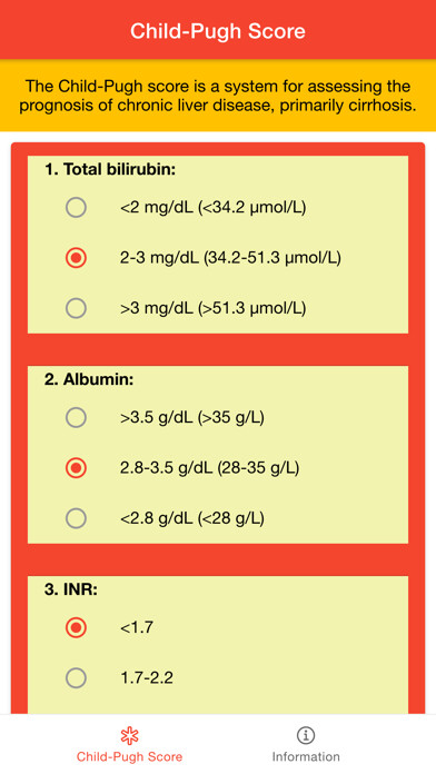 Emulate iPhone app Child Pugh Score Calculator using MyAndroid Emulate iPhone app Child Pugh Score Calculator using MyAndroid