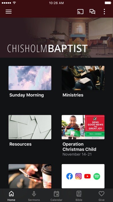 Emulate iPhone app Chisholm Baptist Church using MyAndroid