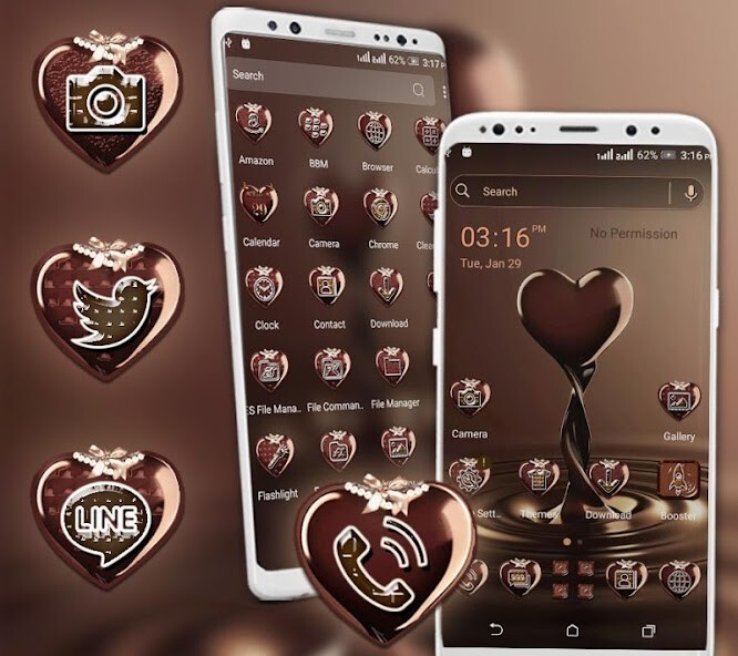 Run android online APK Chocolate Heart Launcher Theme from MyAndroid or emulate Chocolate Heart Launcher Theme using MyAndroid
