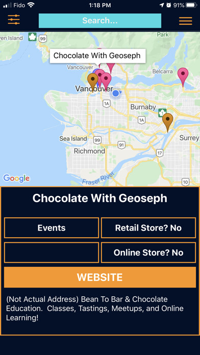Emulate iPhone app Chocolate Map using MyAndroid