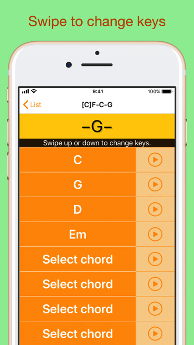 Emulate iPhone app Chord Progress Album using MyAndroid