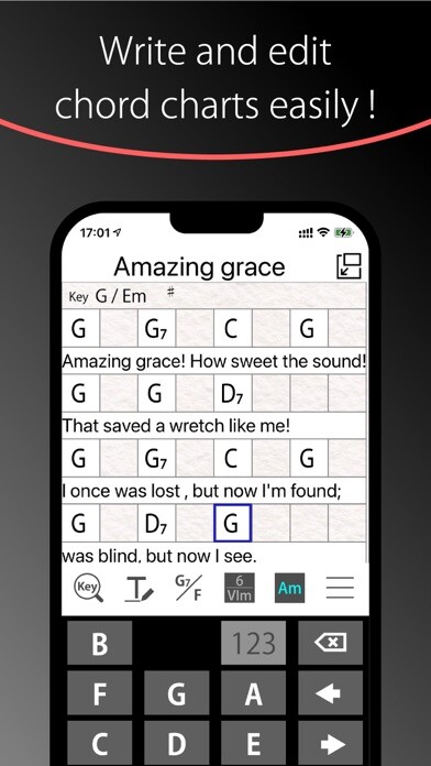 Emulate iPhone app Chord Sheet Writer using MyAndroid