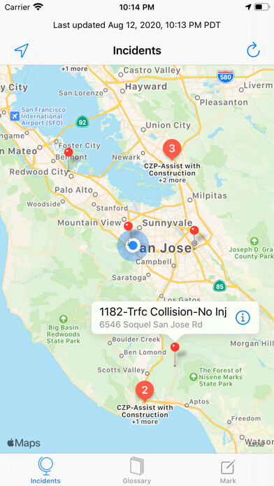Emulate iPhone app CHP Incidents using MyAndroid
