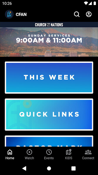Emulate iPhone app Church for All Nations App using MyAndroid