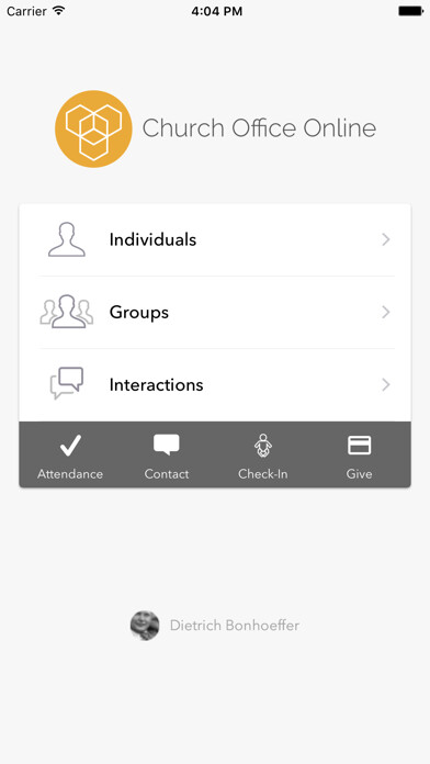 Emulate iPhone app Church Office ChMS using MyAndroid