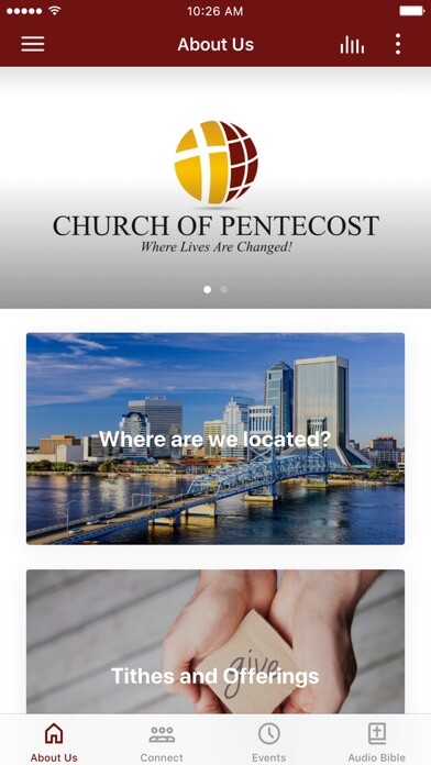 Emulate iPhone app Church of Pentecost Jax FL using MyAndroid