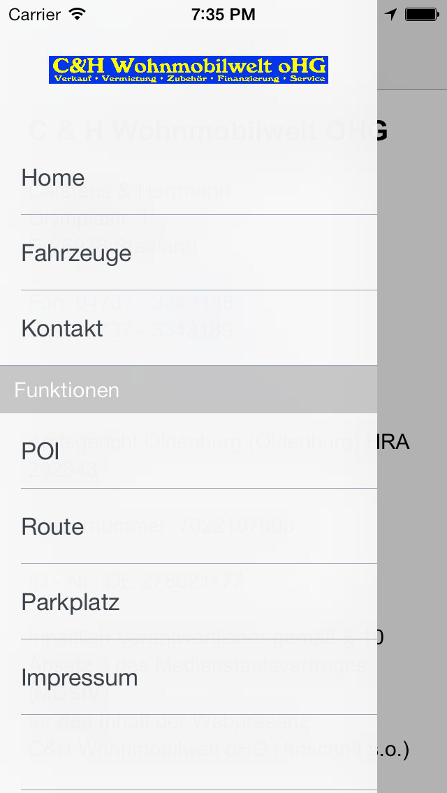 Emulate iPhone app C&H Wohnmobilwelt oHG using MyAndroid