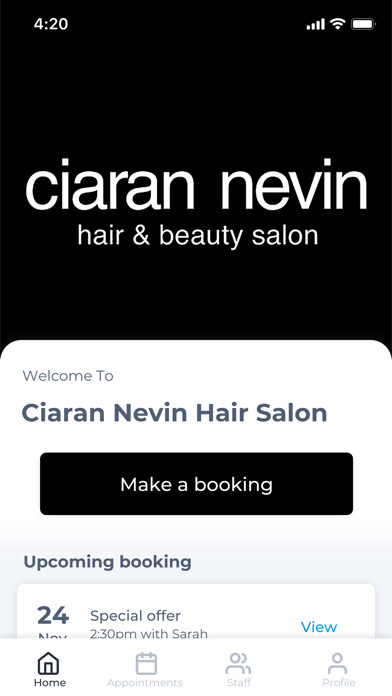 Emulate iPhone app Ciaran Nevin Hair Salon using MyAndroid