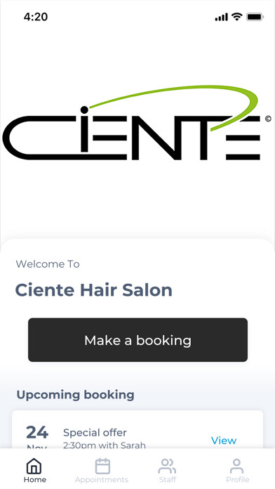 Emulate iPhone app Ciente Hair Salon using MyAndroid