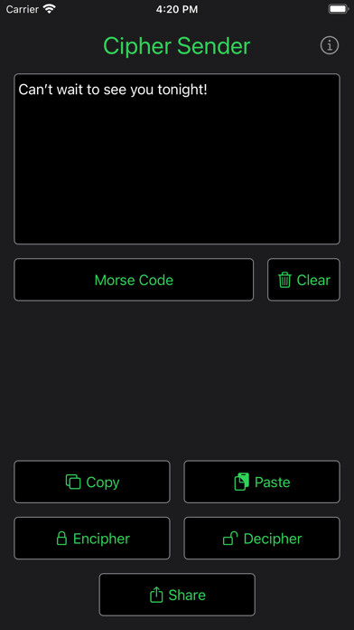 Emulate iPhone app Cipher Sender using MyAndroid