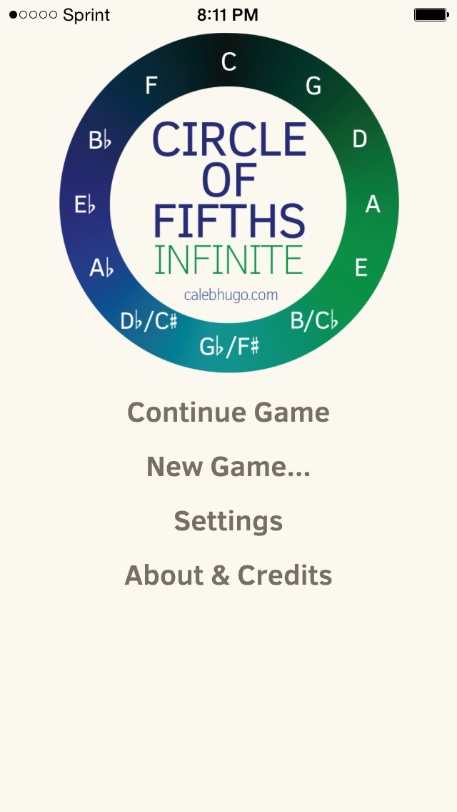 Emulate iPhone app Circle of Fifths - Infinite! using MyAndroid