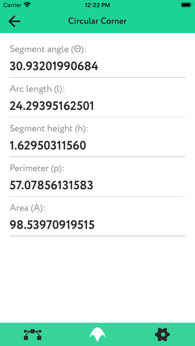 Emulate iPhone app Circular Corner Calculator using MyAndroid