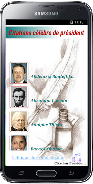 Run android online APK Citations célèbre de Président from MyAndroid or emulate Citations célèbre de Président using MyAndroid