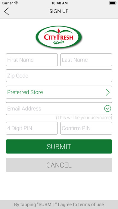 Emulate iPhone app City Fresh Market Rewards App using MyAndroid