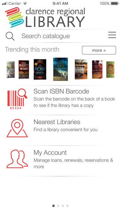 Emulate iPhone app Clarence Regional Library using MyAndroid