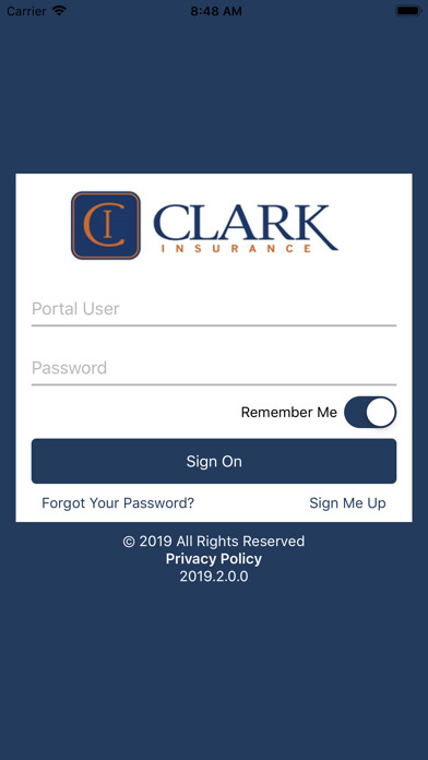 Emulate iPhone app Clark Insurance Online (OH) using MyAndroid