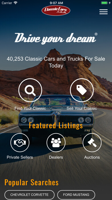 Emulate iPhone app ClassicCars.com Marketplace using MyAndroid