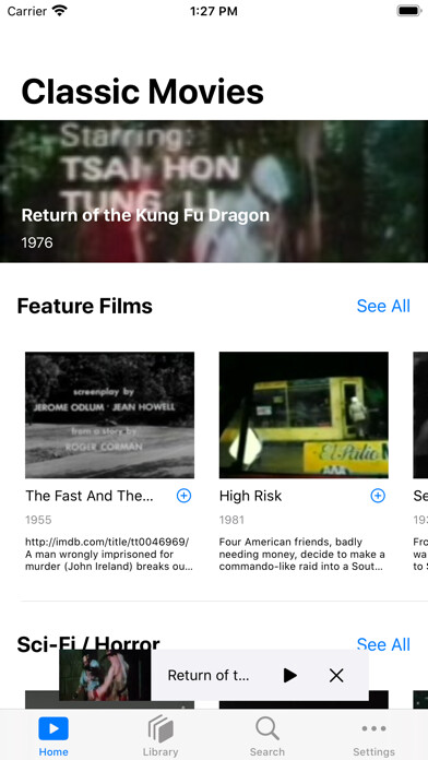 Emulate iPhone app Classic Films using MyAndroid
