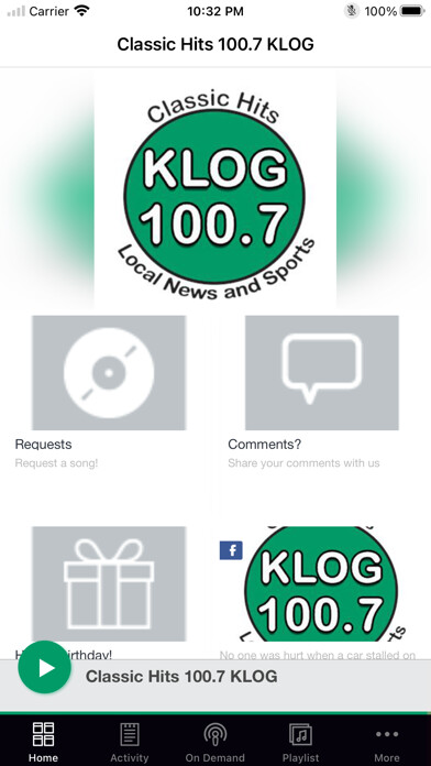 Emulate iPhone app Classic Hits 100.7 KLOG using MyAndroid