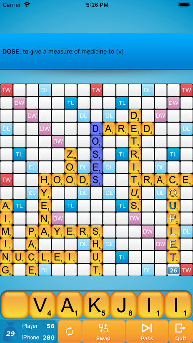 Emulate iPhone app Classic Words (solo word game) using MyAndroid