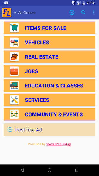 Run android online APK Classified Ads - FreeList.gr from MyAndroid or emulate Classified Ads - FreeList.gr using MyAndroid