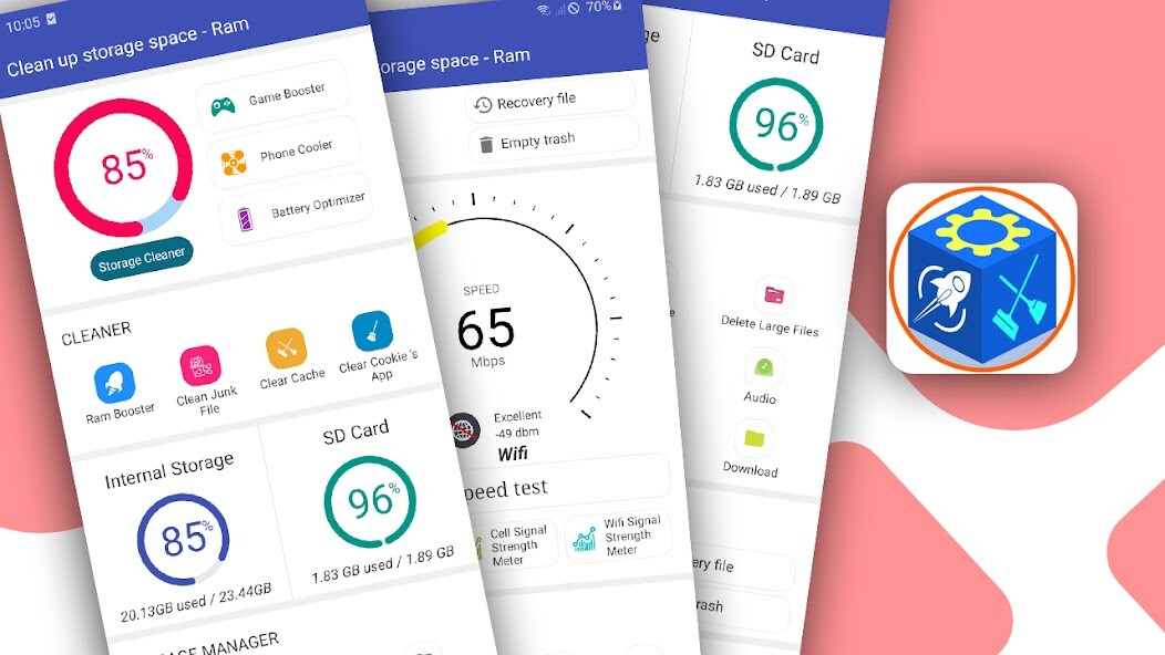 Run android online APK Clean up storage space  Ram from MyAndroid or emulate Clean up storage space  Ram using MyAndroid