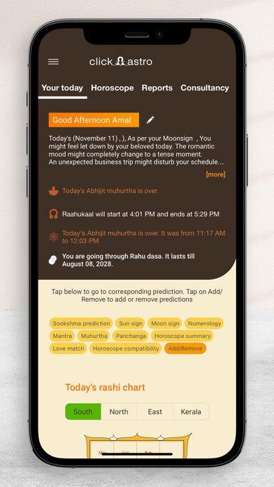 Emulate iPhone app ClickAstro Kundali: Horoscopes using MyAndroid