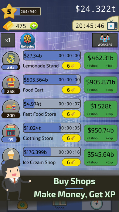 Emulate iPhone app Clicker Business Tycoon using MyAndroid