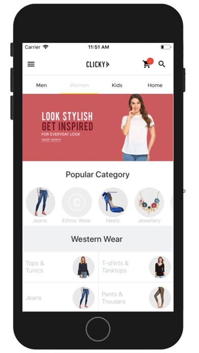 Emulate iPhone app Clicky Online Shopping using MyAndroid
