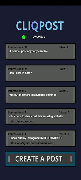 Run android online APK Cliqpost: Anonymous Postings from MyAndroid or emulate Cliqpost: Anonymous Postings using MyAndroid Run android online APK Cliqpost: Anonymous Postings from MyAndroid or emulate Cliqpost: Anonymous Postings using MyAndroid