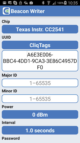 Run android online APK CliqTags Beacon Writer from MyAndroid or emulate CliqTags Beacon Writer using MyAndroid