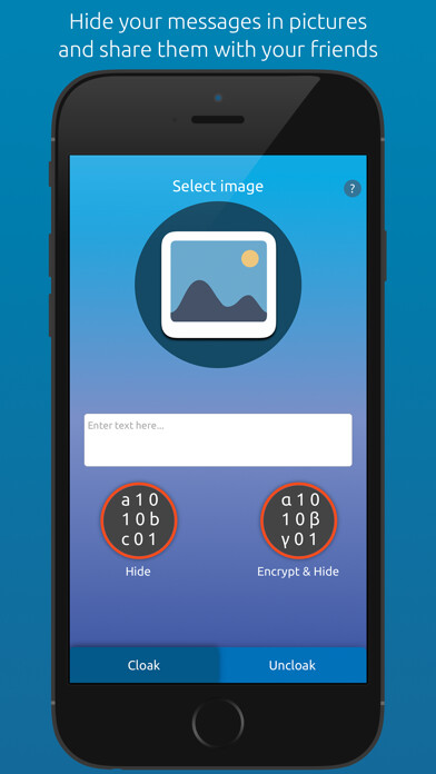 Emulate iPhone app Cloak - Hide your text in images using steganography using MyAndroid