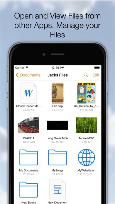 Emulate iPhone app Cloud Opener - File manager using MyAndroid