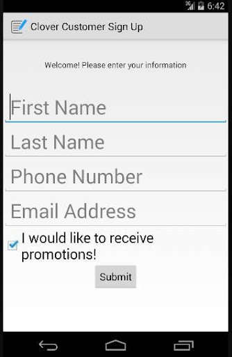Run android online APK Clover Customer Sign Up from MyAndroid or emulate Clover Customer Sign Up using MyAndroid