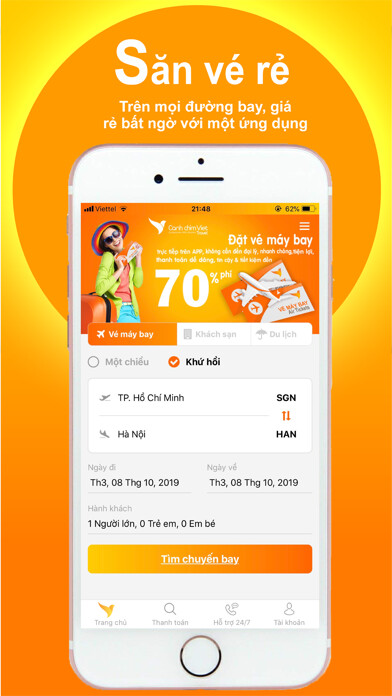 Emulate iPhone app Cánh Chim Việt: Đặt vé máy bay using MyAndroid