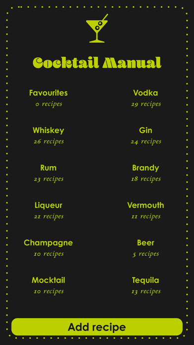Emulate iPhone app Cocktail Manual: Drink Recipes using MyAndroid