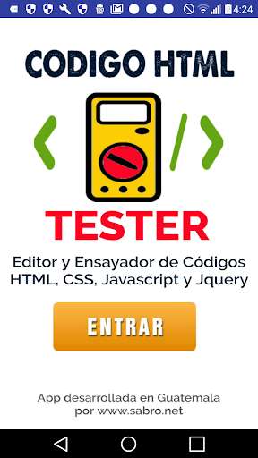 Run android online APK CODIGO HTML TESTER from MyAndroid or emulate CODIGO HTML TESTER using MyAndroid