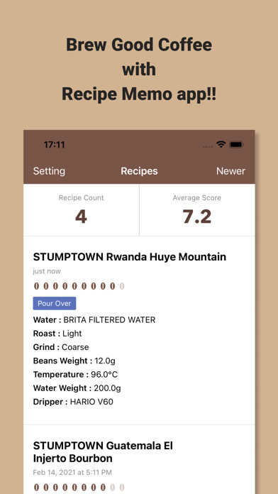Emulate iPhone app Coffee Recipe Notes - Kopi using MyAndroid