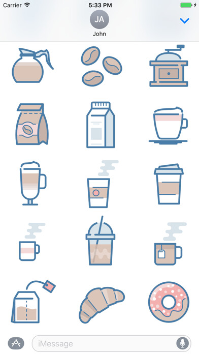 Emulate iPhone app Coffee Snob Stickers using MyAndroid