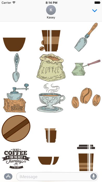 Emulate iPhone app Coffee Sticker Pack using MyAndroid