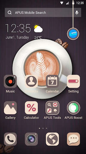 Run android online APK Coffee  time APUS Launcher Theme from MyAndroid or emulate Coffee  time APUS Launcher Theme using MyAndroid