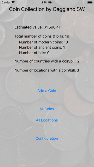 Emulate iPhone app Coin Collection by Caggiano SW using MyAndroid