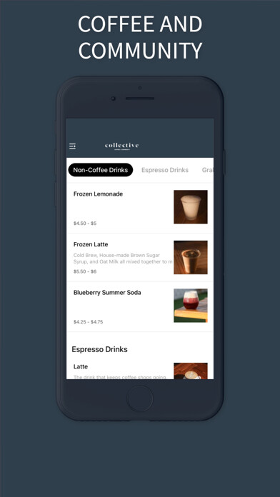 Emulate iPhone app Collective Coffee Texas using MyAndroid