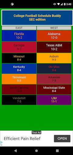 Run android online APK College Football Schedule Buddy - SEC edition from MyAndroid or emulate College Football Schedule Buddy - SEC edition using MyAndroid Run android online APK College Football Schedule Buddy - SEC edition from MyAndroid or emulate College Football Schedule Buddy - SEC edition using MyAndroid