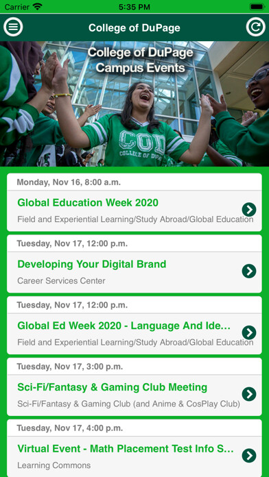 Emulate iPhone app College of Dupage Events using MyAndroid Emulate iPhone app College of Dupage Events using MyAndroid