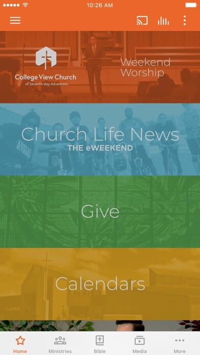 Emulate iPhone app College View Church using MyAndroid